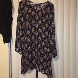 Blue Peacock dress bell sleeves